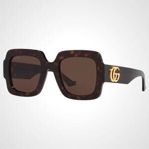 GUCCI Sunglasses New Brown Tortoise Square 50mm Gold Metal GG Logo Authentic